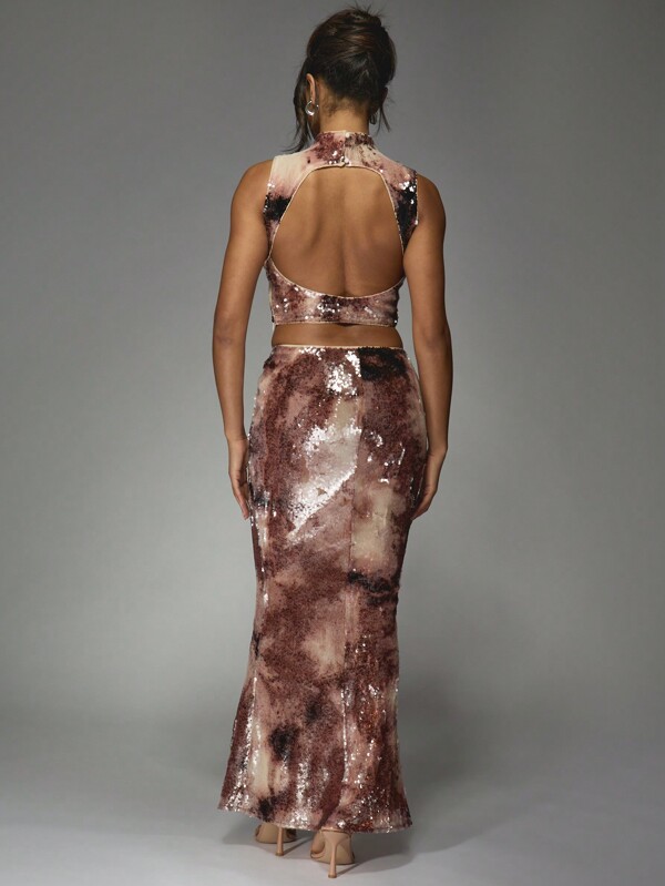 Missguided MISSGUIDED Sequin Two-Piece Set Crop Top And Flared Maxi Skirt