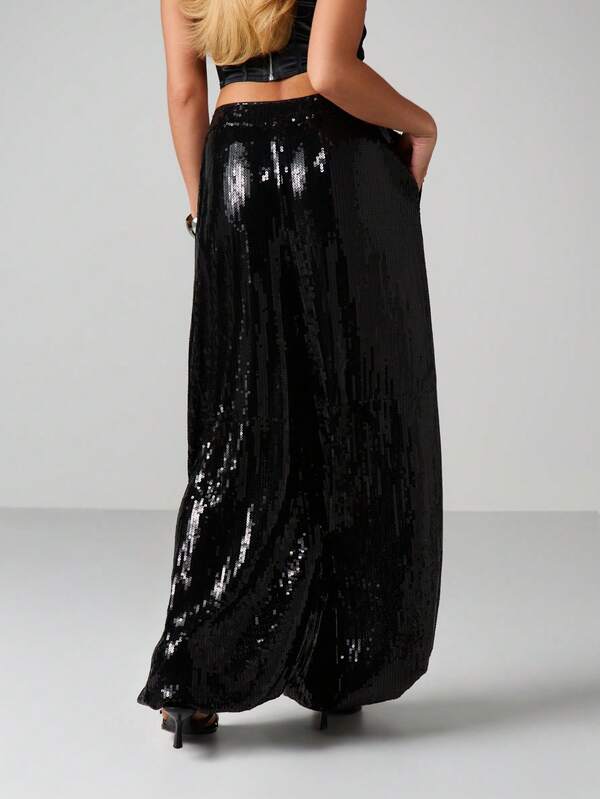 Missguided MISSGUIDED Sequin Wide Leg Palazzo Pants