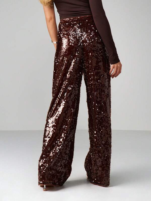 Missguided MISSGUIDED Sequin Wide Leg Palazzo Pants