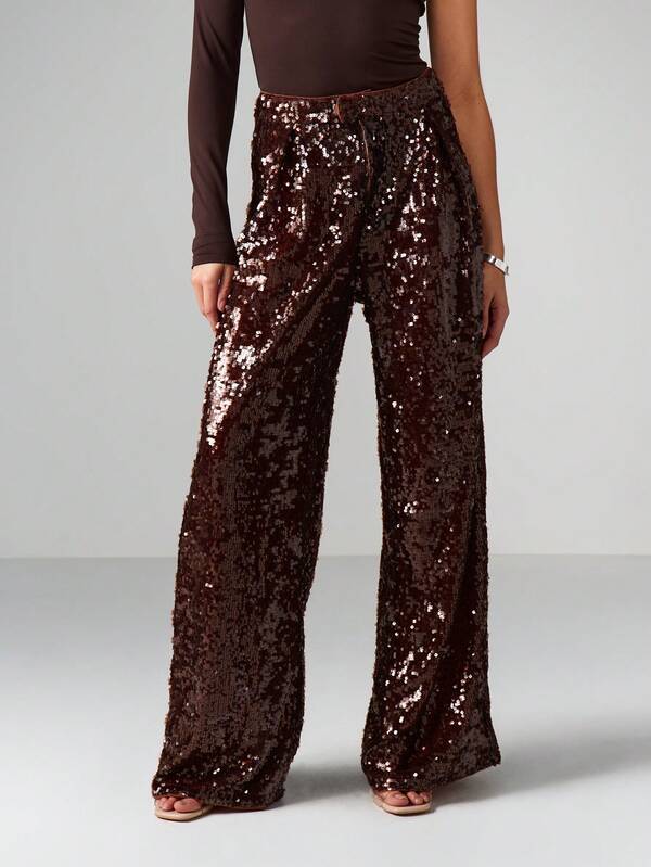 Missguided MISSGUIDED Sequin Wide Leg Palazzo Pants