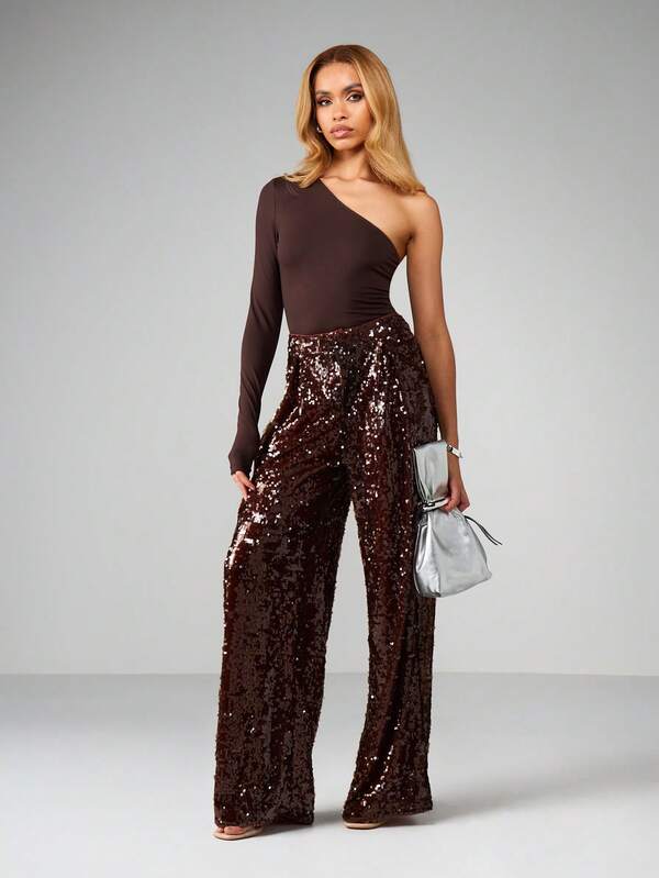 missguided MISSGUIDED Sequin Wide Leg Palazzo Pants