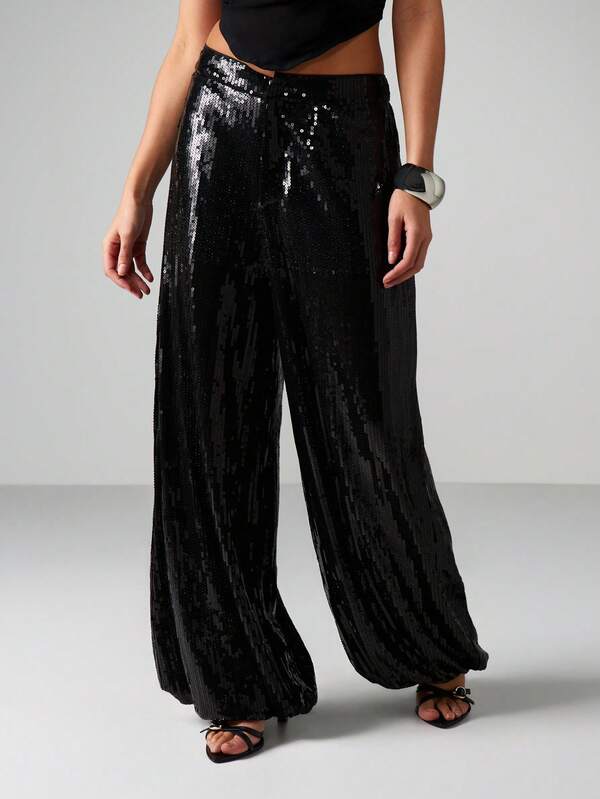 missguided MISSGUIDED Sequin Wide Leg Palazzo Pants