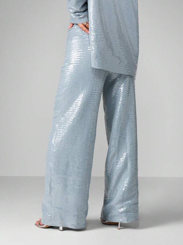 Missguided MISSGUIDED Sequin Wide Leg Trousers With Flared Hem