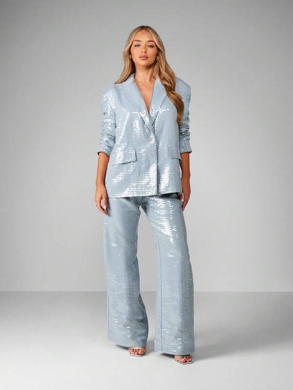 Missguided MISSGUIDED Sequin Wide Leg Trousers With Flared Hem