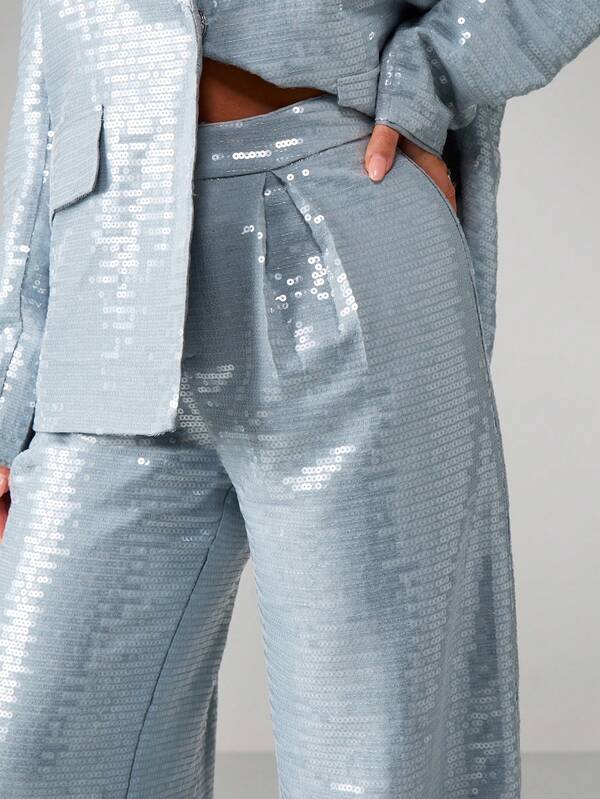 Missguided MISSGUIDED Sequin Wide Leg Trousers With Flared Hem