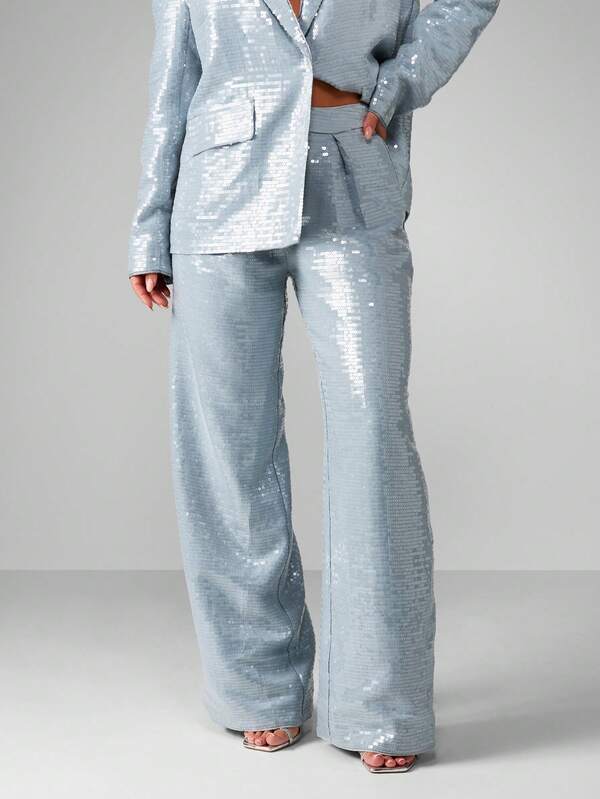 missguided MISSGUIDED Sequin Wide Leg Trousers With Flared Hem