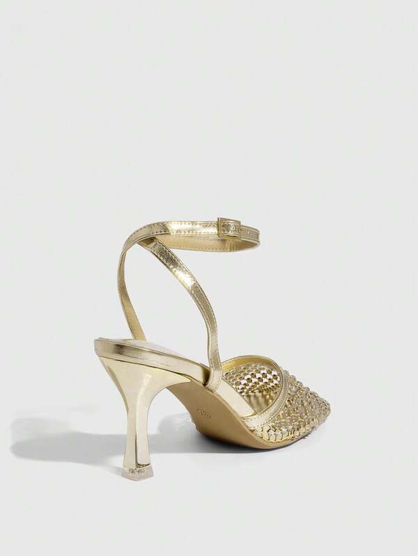 Missguided MISSGUIDED Sequined Ankle Strap Pointed Toe Pumps