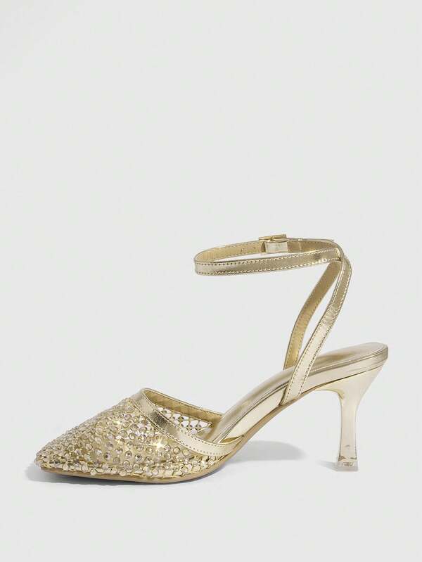 Missguided MISSGUIDED Sequined Ankle Strap Pointed Toe Pumps