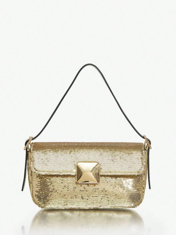 Missguided MISSGUIDED Sequined Baguette Bag With Metal Embellishment