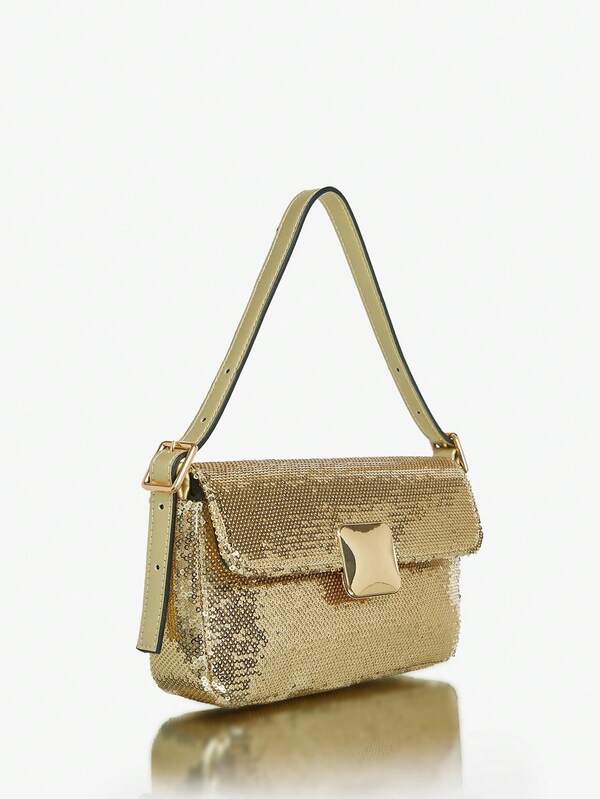 Missguided MISSGUIDED Sequined Baguette Bag With Metal Embellishment