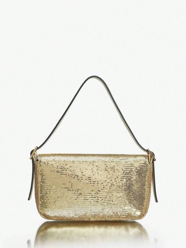 Missguided MISSGUIDED Sequined Baguette Bag With Metal Embellishment