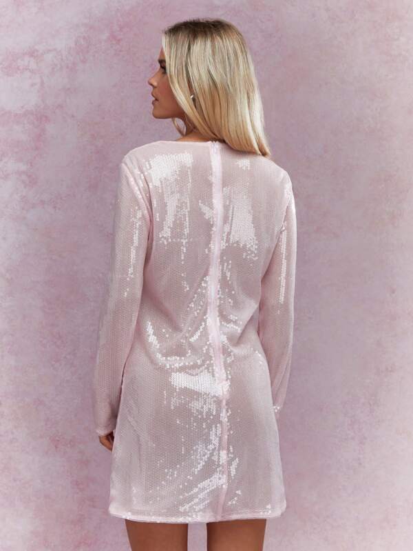 Missguided MISSGUIDED Sequined Sheer Plunge Neck Long Sleeves Mini Dress
