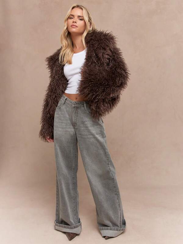 Missguided MISSGUIDED Shaggy Teddy Fluffy Faux Fur Jacket