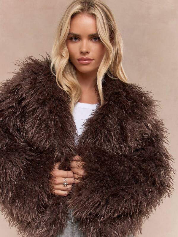 missguided MISSGUIDED Shaggy Teddy Fluffy Faux Fur Jacket