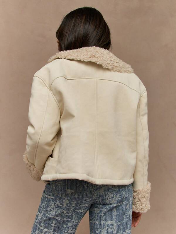 Missguided MISSGUIDED Shearling Collar Faux Fur Trim Coats