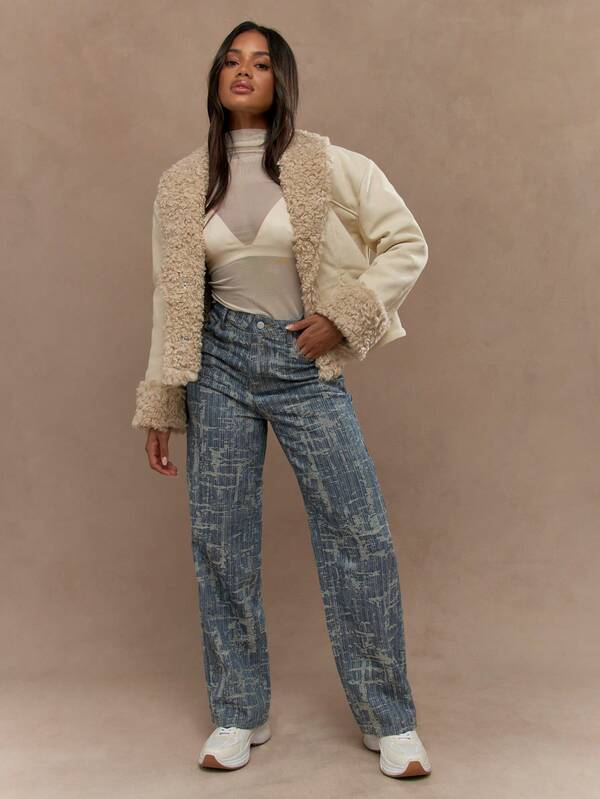 Missguided MISSGUIDED Shearling Collar Faux Fur Trim Coats