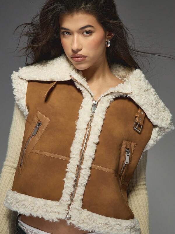 Missguided MISSGUIDED Shearling Sherpa Lined Vest Coat With Adjustable Buckle