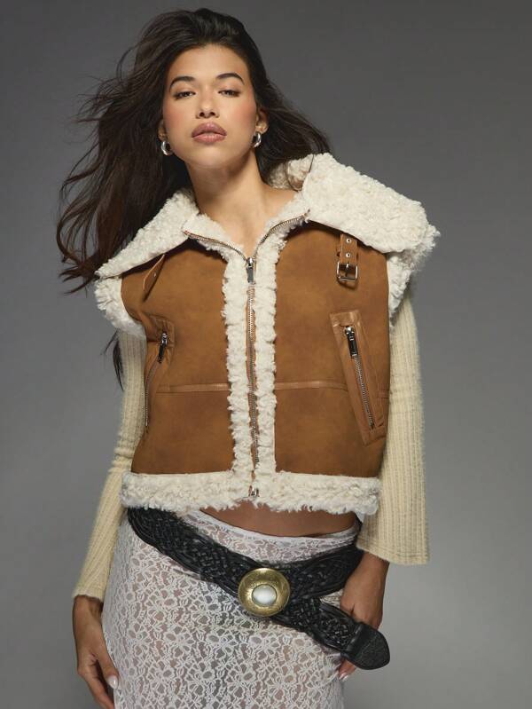 missguided MISSGUIDED Shearling Sherpa Lined Vest Coat With Adjustable Buckle