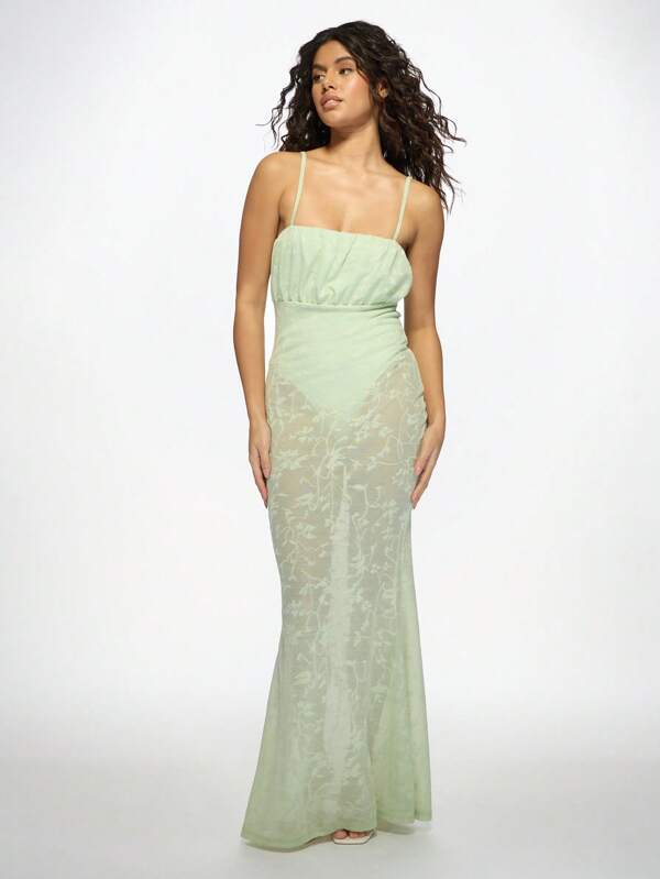 missguided MISSGUIDED Sheer Chiffon Empire Waist Spaghetti Strap Maxi Dress