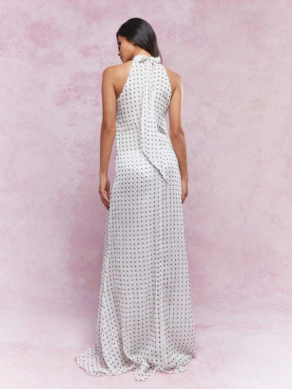 Missguided MISSGUIDED Sheer Double Layered Polka Dot Halter Neck Maxi Dress