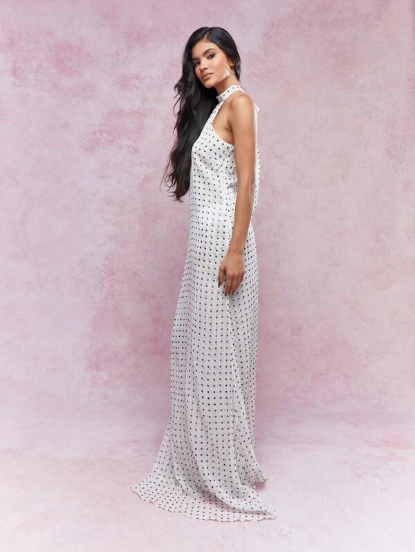 Missguided MISSGUIDED Sheer Double Layered Polka Dot Halter Neck Maxi Dress