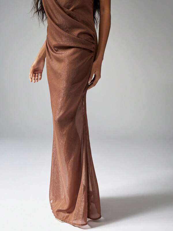 Missguided MISSGUIDED Sheer Draped Wrap Maxi Evening Dress With Adjustable Spaghetti Straps