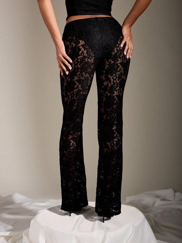 Missguided MISSGUIDED Sheer Lace Flare Pants With Intricate Floral Pattern