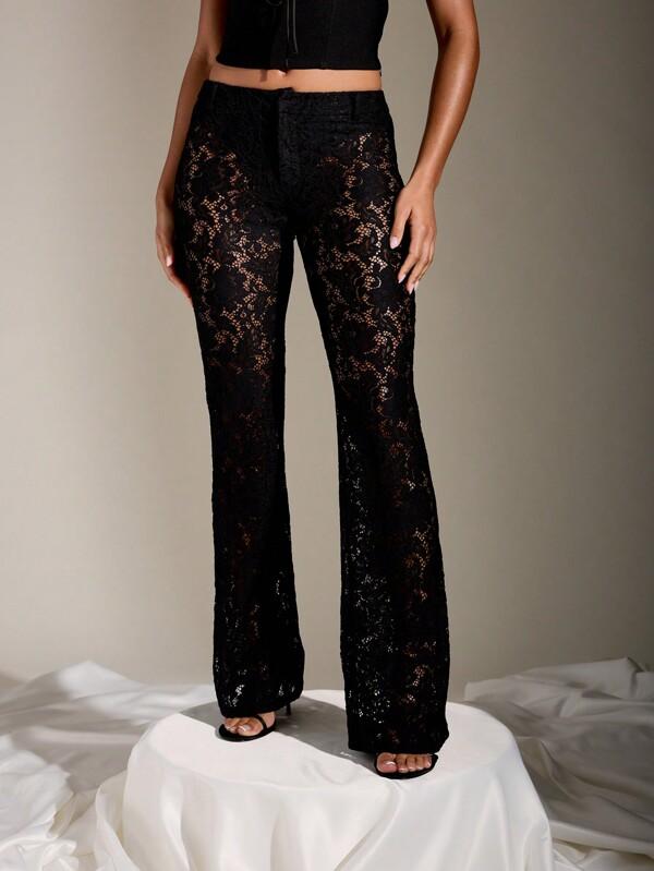 missguided MISSGUIDED Sheer Lace Flare Pants With Intricate Floral Pattern