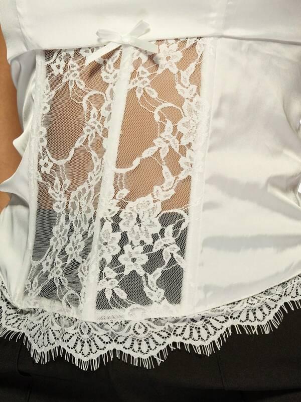 Missguided MISSGUIDED Sheer Lace Panel Scalloped Trim Top
