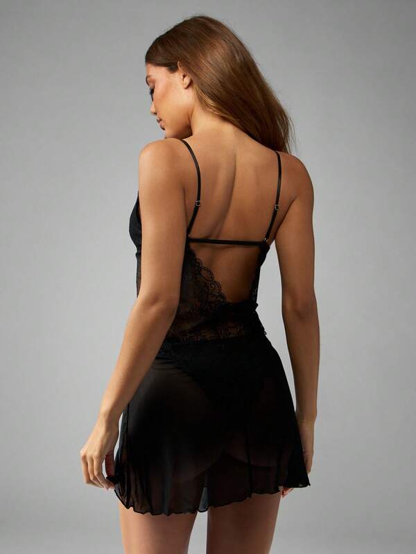 Missguided MISSGUIDED Sheer Lace Trim Babydoll With Adjustable Straps