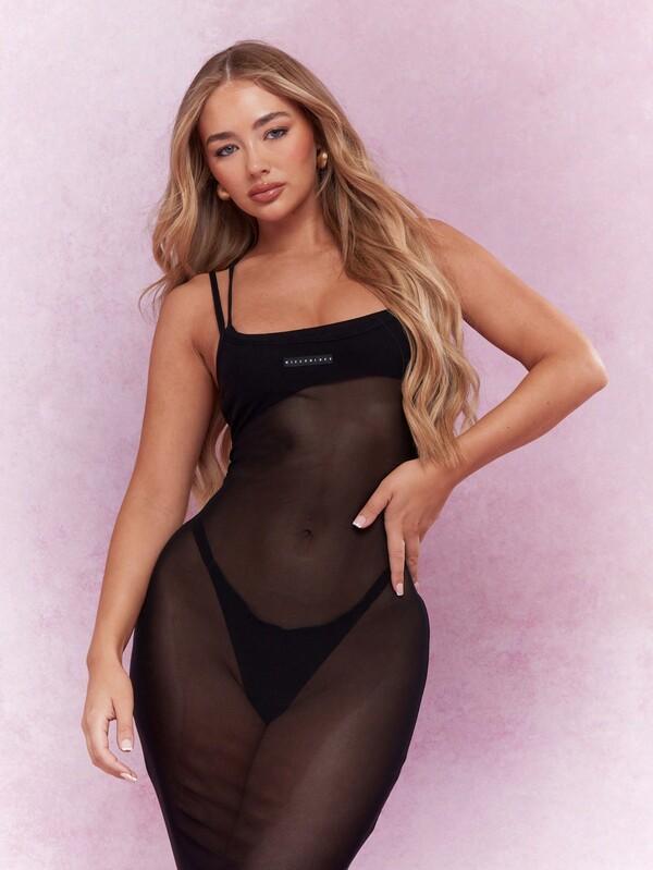 Missguided MISSGUIDED Sheer Mesh Long Bodycon Dress With Spaghetti Straps