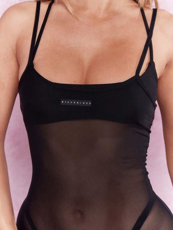 Missguided MISSGUIDED Sheer Mesh Long Bodycon Dress With Spaghetti Straps