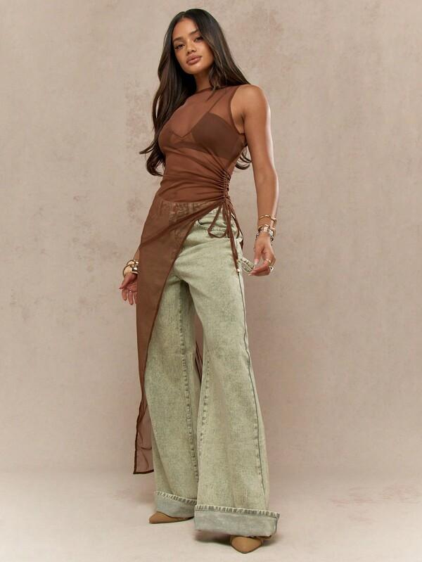Missguided MISSGUIDED Sheer Mesh Maxi Dress With Ruched Side Detail