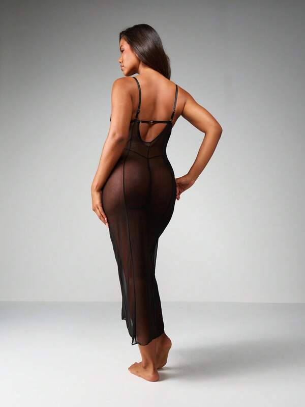 Missguided MISSGUIDED Sheer Mesh Maxi Gown With Lace Details
