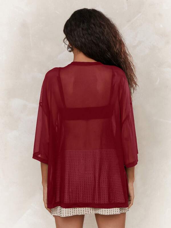 Missguided MISSGUIDED Sheer Mesh Oversized Long Sleeve Blouse Layering Top