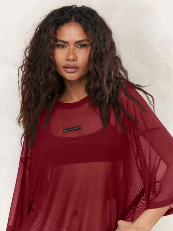 Missguided MISSGUIDED Sheer Mesh Oversized Long Sleeve Blouse Layering Top