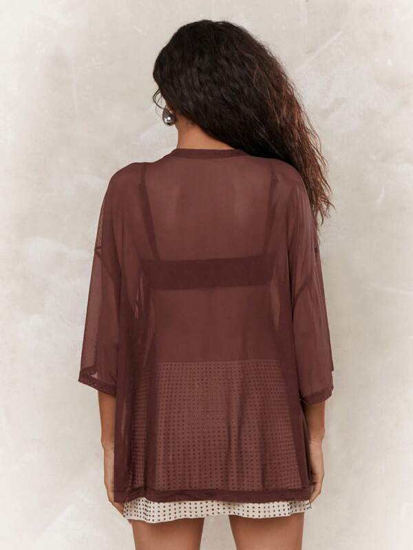 Missguided MISSGUIDED Sheer Mesh Oversized Long Sleeve Casual Blouse