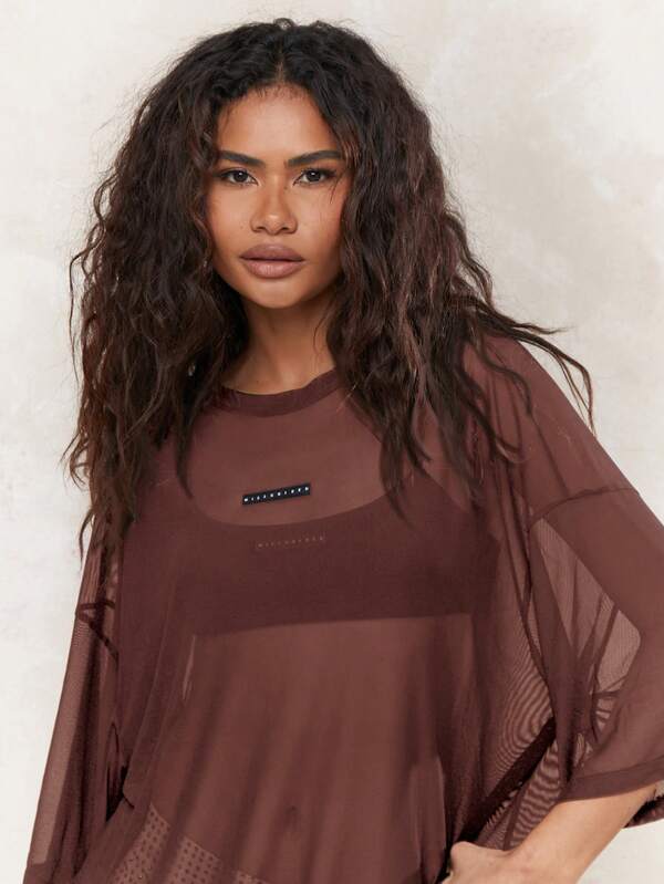 Missguided MISSGUIDED Sheer Mesh Oversized Long Sleeve Casual Blouse