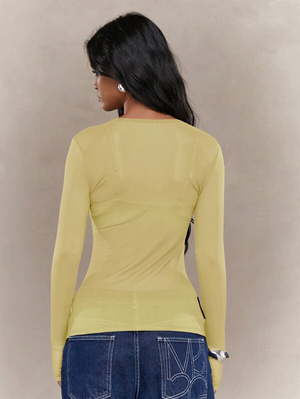 Missguided MISSGUIDED Sheer Mesh Thumb Hole Long Sleeve Top