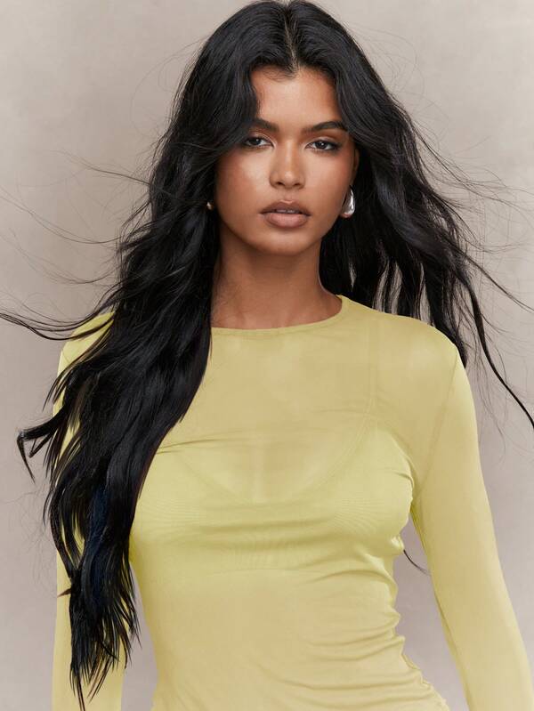 Missguided MISSGUIDED Sheer Mesh Thumb Hole Long Sleeve Top