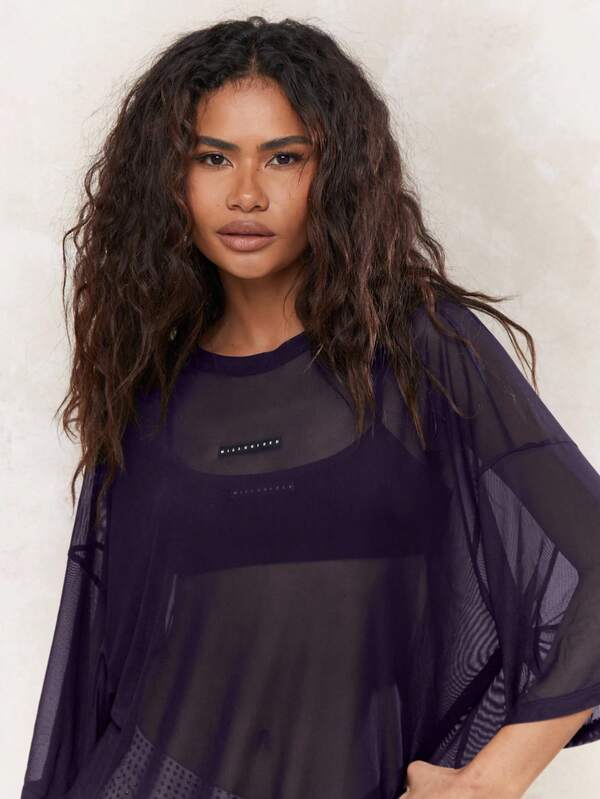 Missguided MISSGUIDED Sheer Oversized Mesh Panel Top
