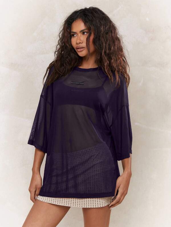 missguided MISSGUIDED Sheer Oversized Mesh Panel Top