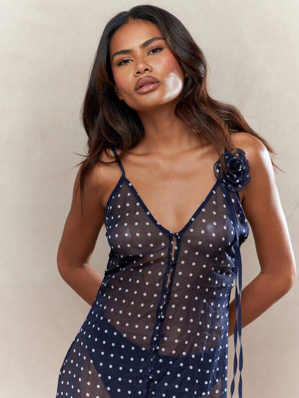 Missguided MISSGUIDED Sheer Polka Dot Buttoned Front Cami Maxi Dress