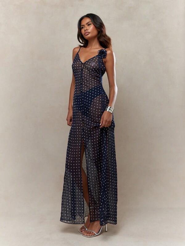 Missguided MISSGUIDED Sheer Polka Dot Buttoned Front Cami Maxi Dress