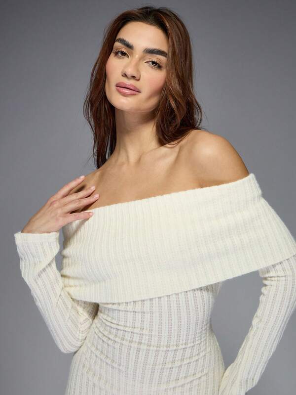 Missguided MISSGUIDED Sheer Ribbed Tie Back Bodycon Bardot Mini Dress