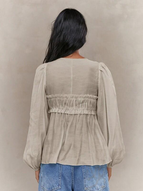 Missguided MISSGUIDED Sheer Ruched Bust Balloon Sleeves Shirt Blouse