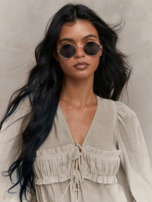 Missguided MISSGUIDED Sheer Ruched Bust Balloon Sleeves Shirt Blouse