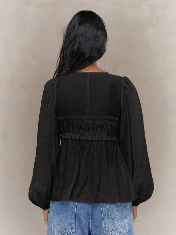Missguided MISSGUIDED Sheer Ruched Bust Balloon Sleeves Shirt Blouse