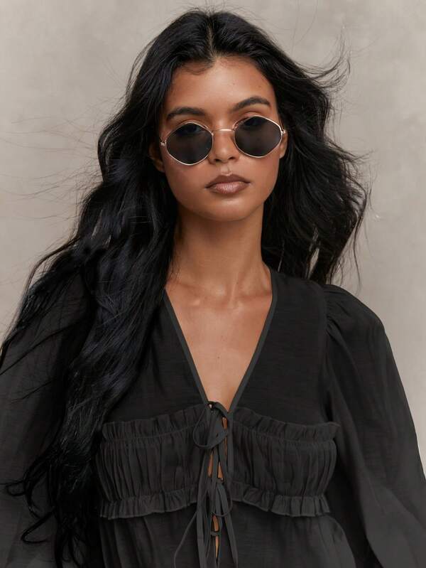 Missguided MISSGUIDED Sheer Ruched Bust Balloon Sleeves Shirt Blouse