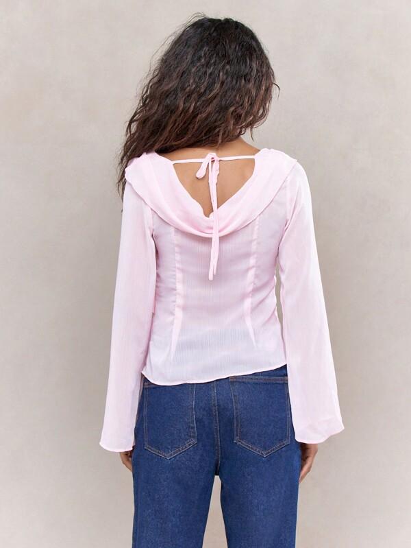 Missguided MISSGUIDED Sheer Scoop Neck And Back Flared Long Sleeves Frill Detail Top
